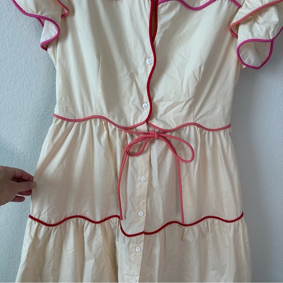 NWT CeliaB Neutral Baba Voyager Cream Midi Tiered Dress SZ S - Picture 8 of 9